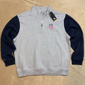 USMNT Soccer Antigua Men's XL Gray/Navy | Victory Colorblock 1/4 Zip Pullover